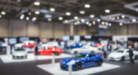 Immersive Auto Show Experience Exploring the Latest Automotive Innovations and Designs at a Major Car Exhibition Blurred Image