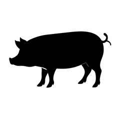 Pig Silhouette Vector – Farm Animal Icon, Black Hog Outline, Livestock Clipart, Pork Illustration, Rural Agriculture Design, Swine Farming Art