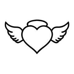 Winged Heart Icon – Black Love Symbol with Wings, Romantic Tattoo Design Vector, Flying Heart Silhouette Clipart for Valentine, Gothic or Fantasy Themes