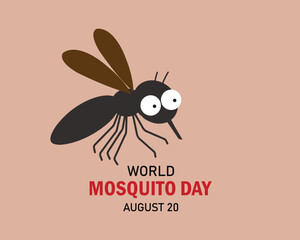 world mosquito day - black silhouette mosquito on skin body and brown background vector design.