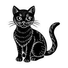 Black cat illustration vector art, cute kitten drawing, pet animal graphic design element for print and web