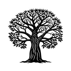 Black and white tree vector illustration for nature design, tree silhouette, and tree art projects