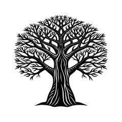 Obraz premium Detailed black and white tree vector illustration: nature, forest, oak tree, silhouette, design element