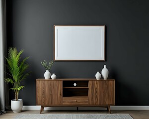 Modern Dark Wall Decor with Wooden Media Console