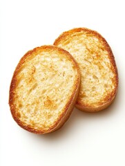 Two round golden-brown toasted bread rusks with crispy texture isolated