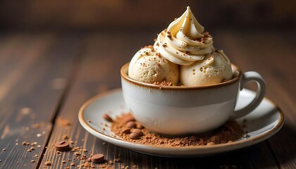 rich chocolate ice cream scoops drizzled with coffee sauce, indulgence, food photography, created with generative ai