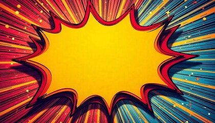 Colorful comic pop art boom explosion background, vibrant superhero theme sign frame, announcement, created with generative ai