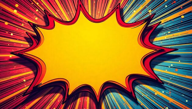 Colorful comic pop art boom explosion background, vibrant superhero theme sign frame, announcement, created with generative ai