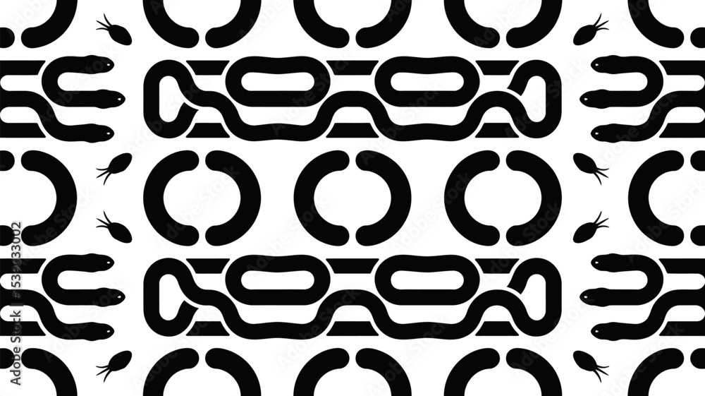 Poster seamless pattern vector design with snakes circles and abstract shapes black and white modern backgr