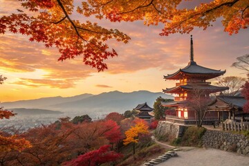 Autumn season at sunset in Japan. Travel concept.