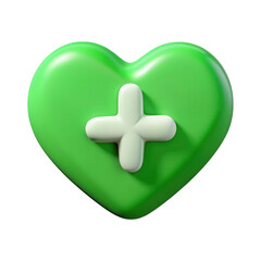 Obraz premium Green heart with white plus sign isolated on transparent background