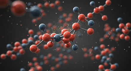 Abstract Molecular Structure Red Blue Atoms Dark Background