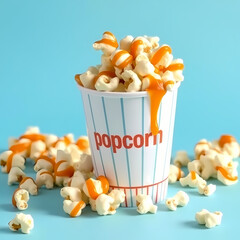 Sweet and crunchy caramel popcorn in a bowl on rustic background