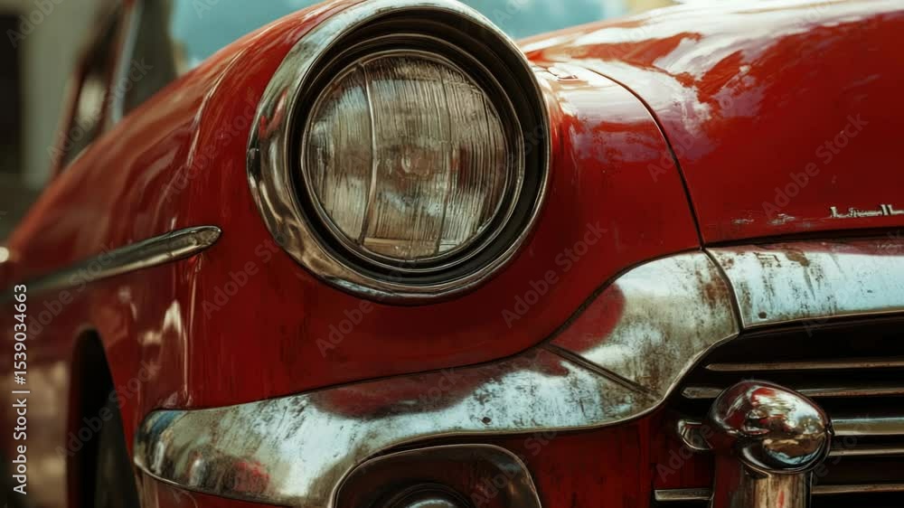 Poster close-up shot of a bright red car's front end