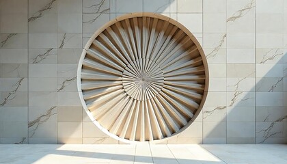 Minimalist Stone Composition with Radial Pattern and Sunlight, Circular pattern of different floor tiles, created with generative ai
