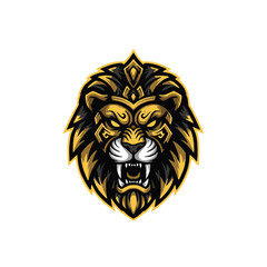 Dynamic lion head illustration designed for gaming and esports branding. With its aggressive expression, sharp details, and a distinct crown element, this gold and black lion signifies power, victory,