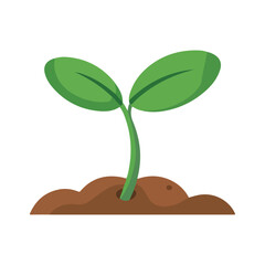 Young Green Plant Sprouting in Soil, Flat Style Eco Growth Illustration