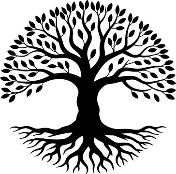 Tree of life vector illustration drawing graphic design silhouette symbol nature roots branches leaves art 100 editable stock vector illustration