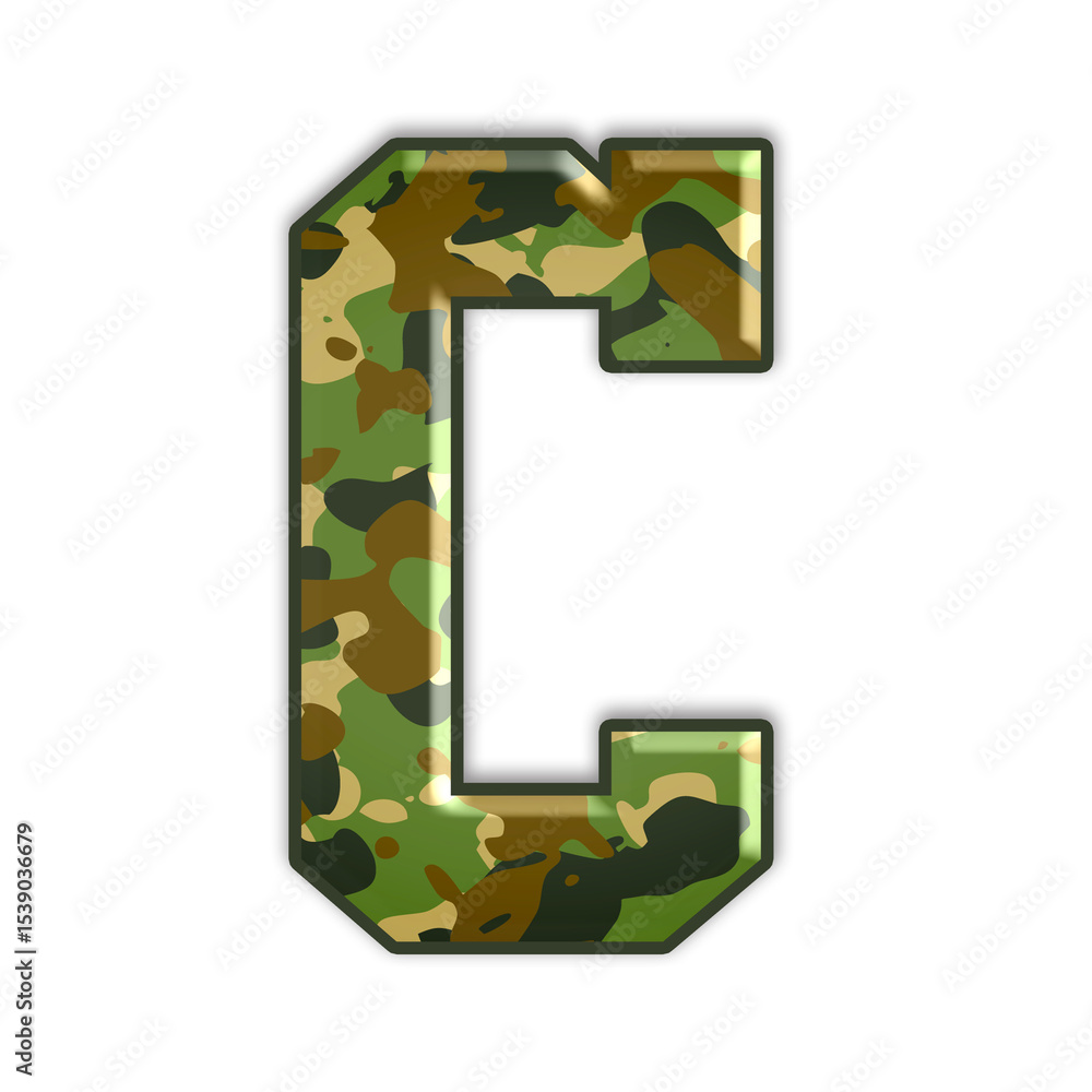 Poster alphabet with camouflage texture and embossed effect
