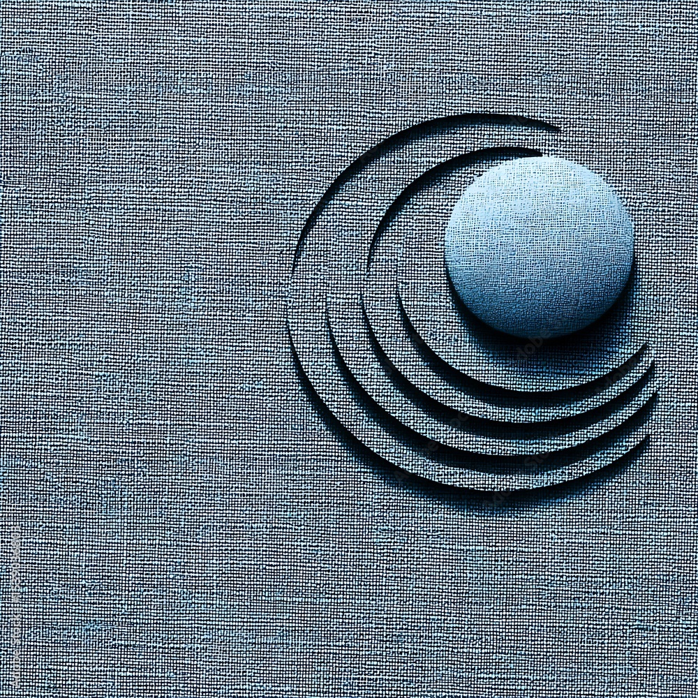 Poster abstract geometric composition featuring a sphere and arc shapes on a textured background for artist