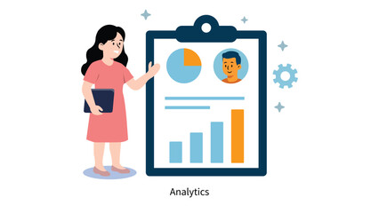 Business Analytics Data Presentation Woman Showing Charts, Graphs, and Insights