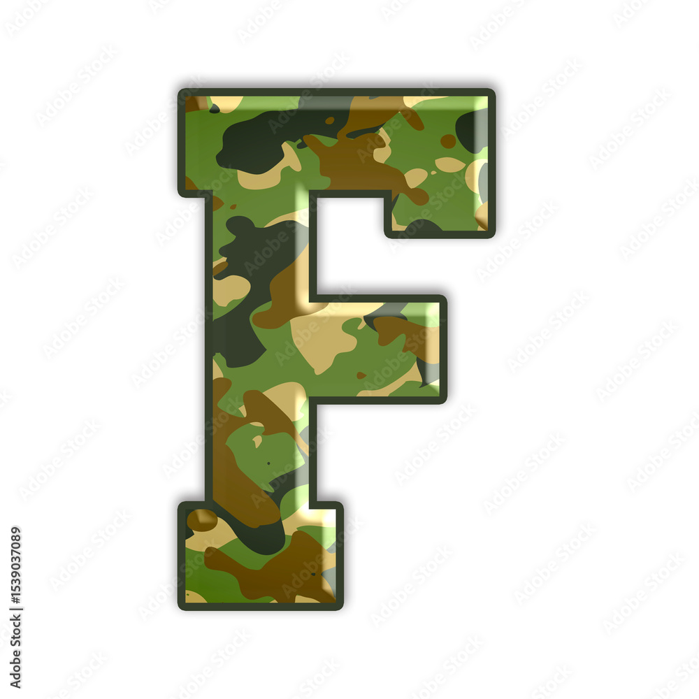 Poster alphabet with camouflage texture and embossed effect