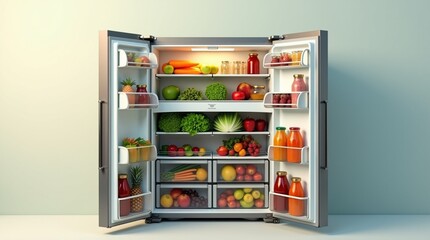 fruits and vegetables in the fridge. refrigerator stored with fruits and vegetables