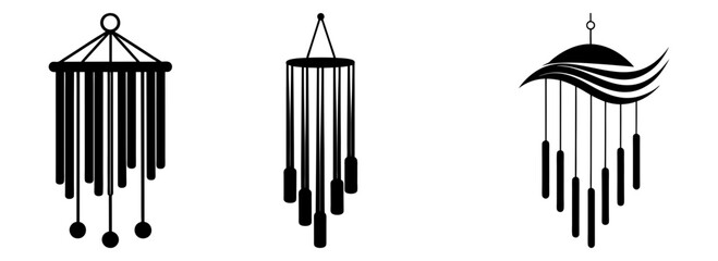 Silhouette set of collection of decorative hanging chime elements art