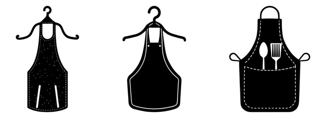 Silhouette set of chef cooking apron designs on hangers collection