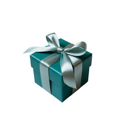 Obraz premium Blue gift box with silver ribbon, isolated on transparent background