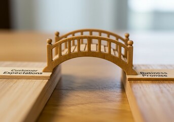 Bridge of Belief – Connecting Customer Expectations with Business Promise - A symbolic wooden bridge spans between 'Customer Expectations' and 'Business Promise'