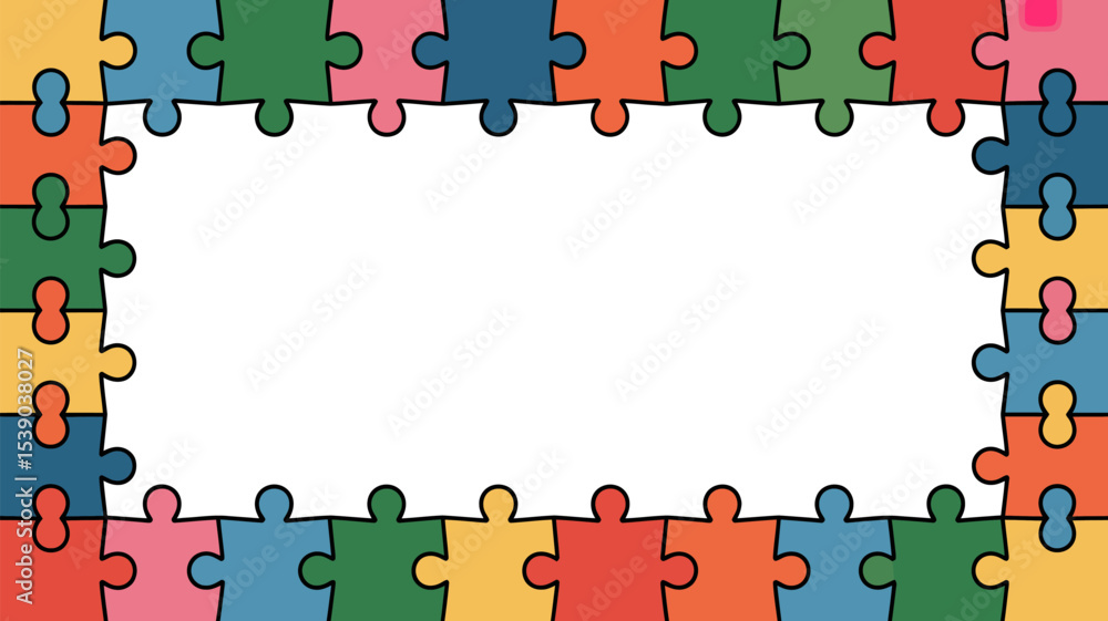 Poster puzzle frame border jigsaw pieces blank space colorful background template for text and image 100 ed