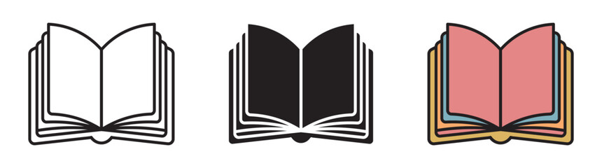 Open book icon pictogram set, book icon vector, Book logo in line style different style vector illustration. 
