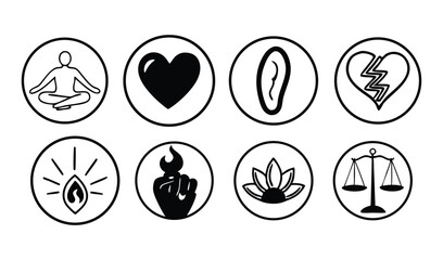 Collection of wellness and emotional icons isolated on white background