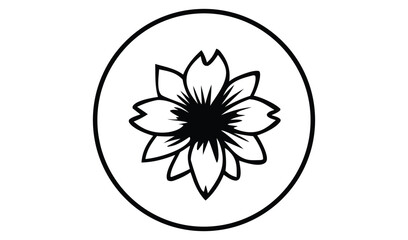 Black and white flower in a circle isolated on white background