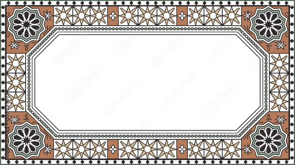 Poster islamic geometric pattern design background with border for invitation card and banner template desi
