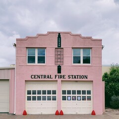 quirky aesthetic pink building