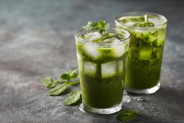 Ready for drink with ice matcha green tea . AI generative