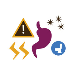 Diarrhea Vector Illustration with stomach and Danger Sign 