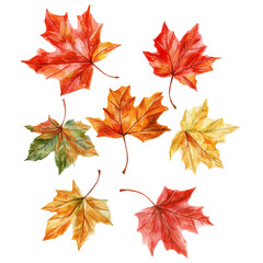 Autumn Leaves Softly Fall, watercolor painting vector, isolated on a white background.