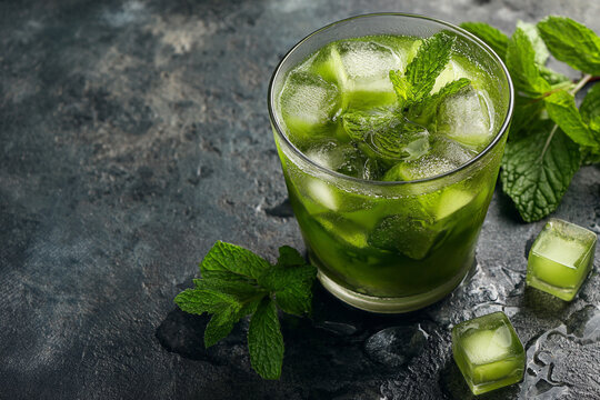 Ready for drink with ice matcha green tea . AI generative