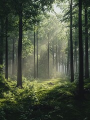 Naklejka premium green forest in the morning