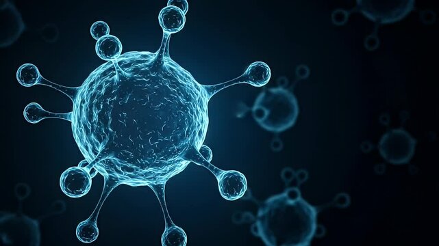 Detailed Blue Microscopic Virus Structures in Dark Backdrop Illustrating Healthcare Concepts