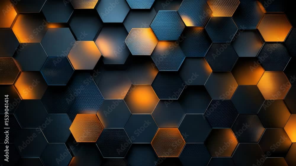 Aufkleber A modern abstract background featuring dark hexagonal tiles with glowing orange highlights and textured surfaces.