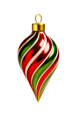 Red, Green, and White Striped Christmas Ornament Isolated on White Background – 3D Style Holiday Decoration