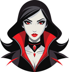 Elegant Vampire Woman with Red Eyes and Black Hair Illustration