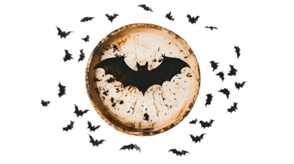 Spooky Halloween Bat Silhouette on Grunge Background with Bat Surround