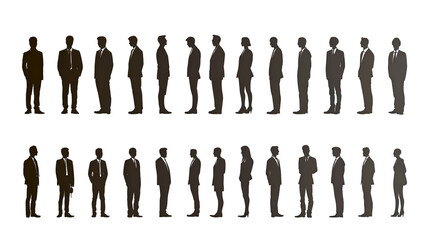 Silhouettes of Business People in a Line, Corporate Team, Diverse Group