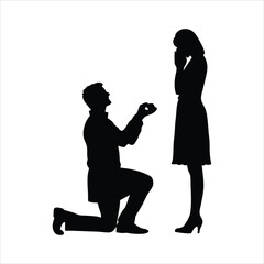 Romantic Silhouette Proposal Vector – Man Kneeling with Ring to Woman in Gown