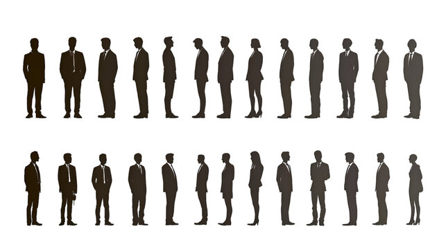 Silhouettes of Business People in a Line, Corporate Team, Diverse Group
